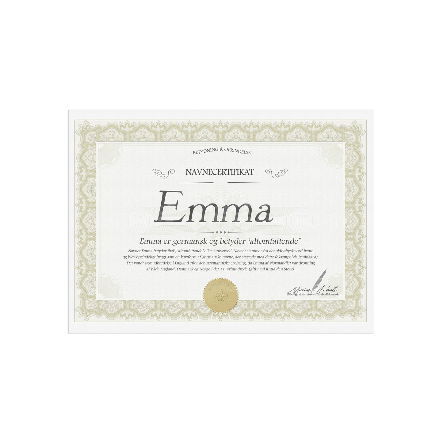 Hvad betyder Emma | Navnecertifikat med Betydning & Oprindelse