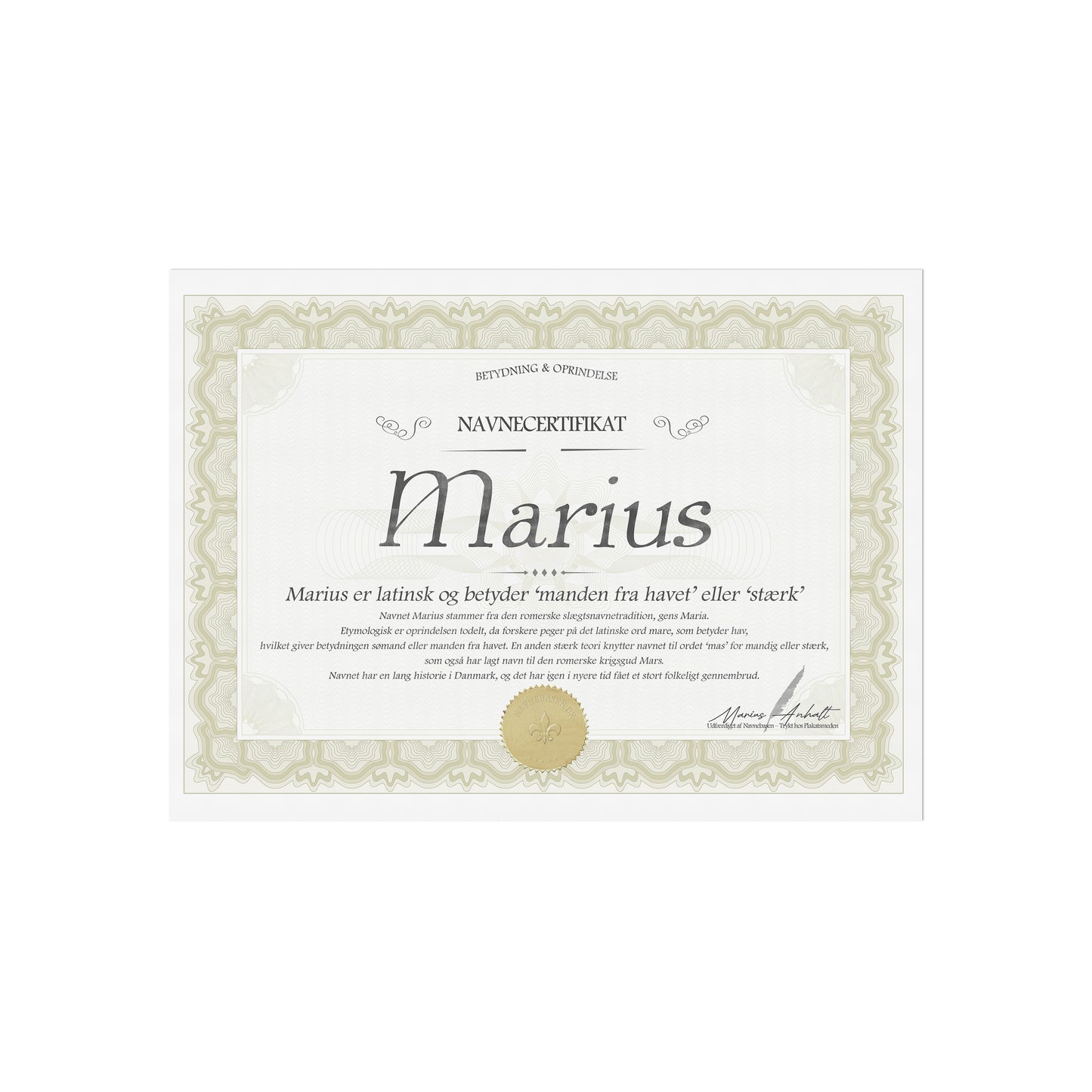 Hvad betyder Marius | Navnecertifikat med Betydning & Oprindelse