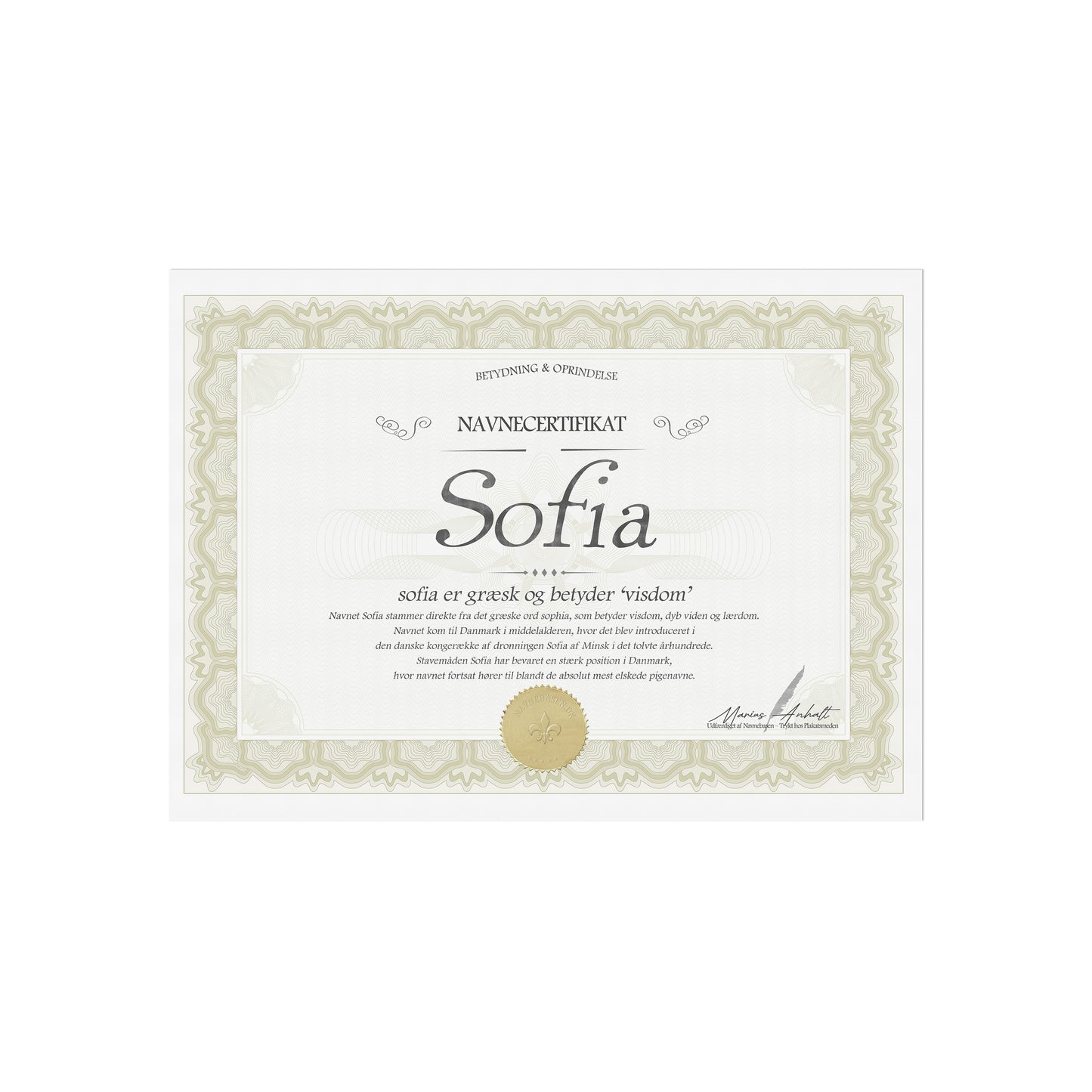 Hvad betyder Sofia | Navnecertifikat med Betydning & Oprindelse