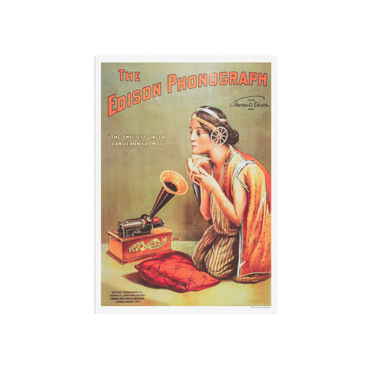 Edison Phonograph advertising poster with woman and dove