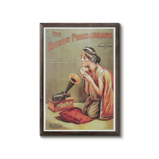 Edison Phonograph advertising poster with woman and dove