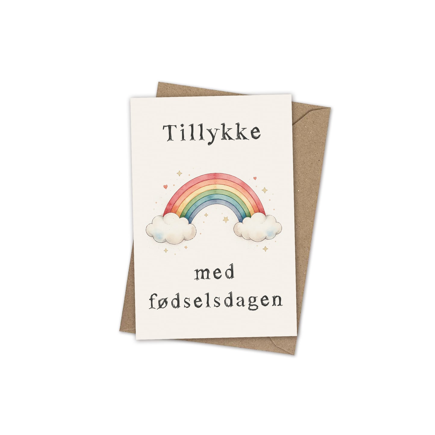 Fødselsdagskort med Regnbue – "Tillykke med fødselsdagen"