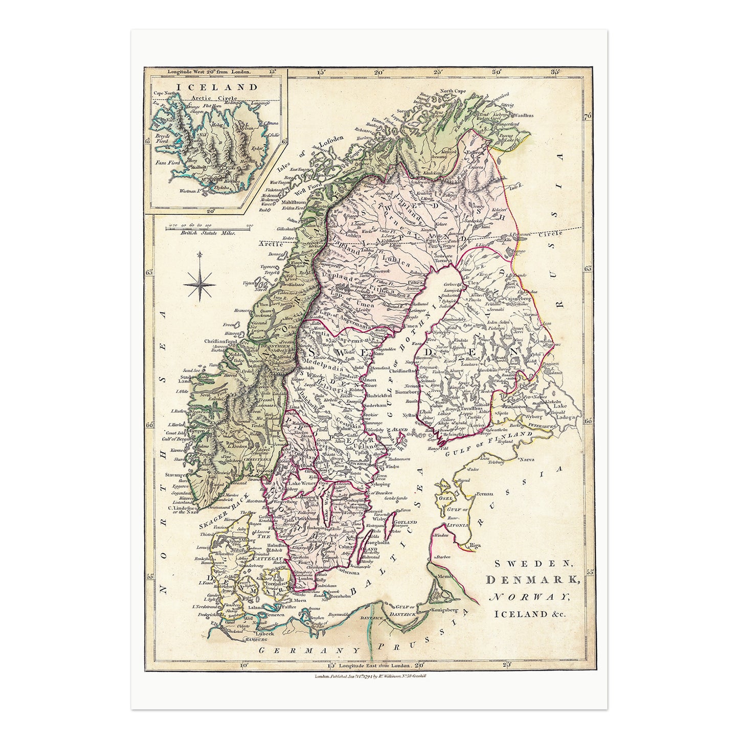 Et detaljeret kort over de Skandinaviske lande 1794
