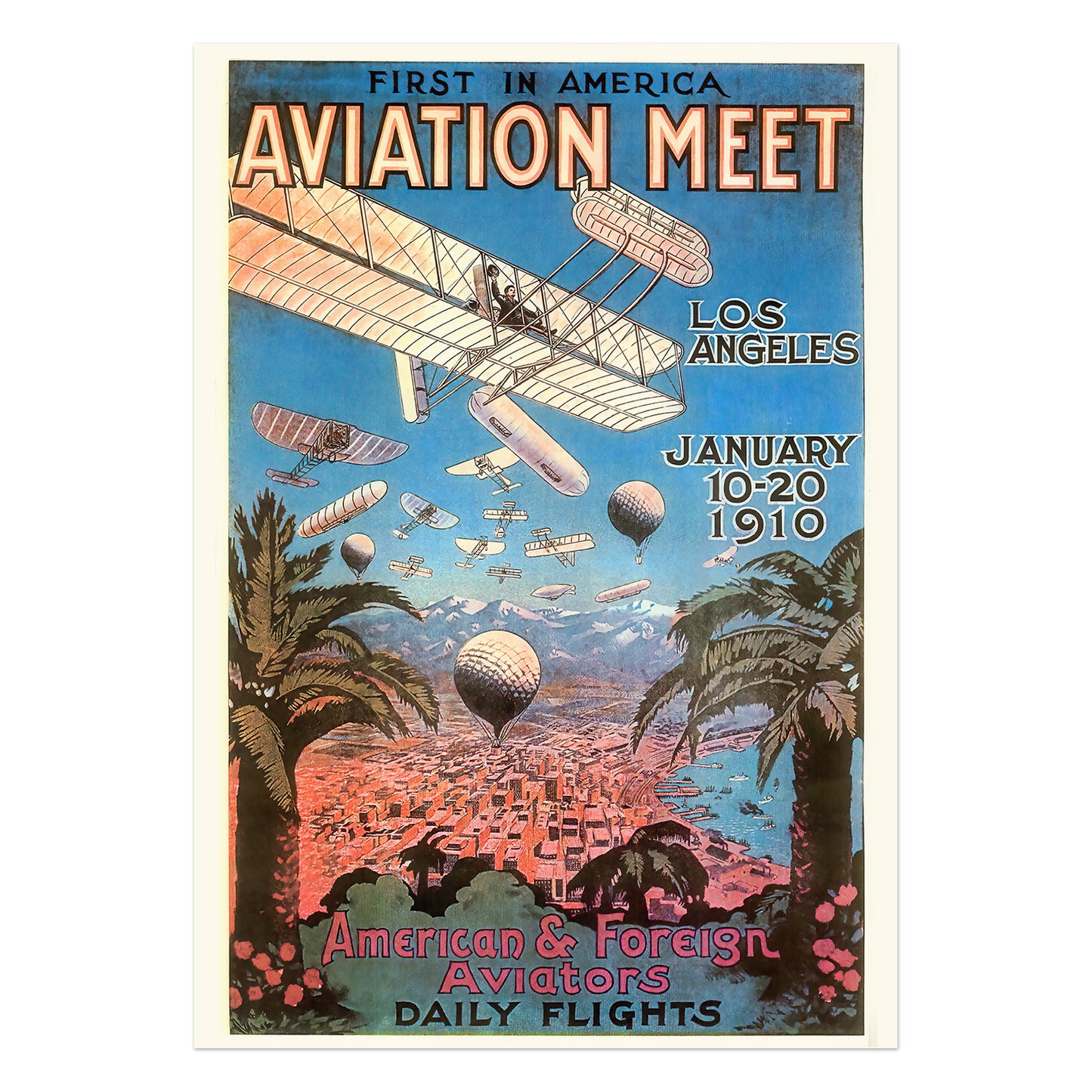 Flyvehistorisk plakat med Los Angeles International Air Meet at Dominguez 1910